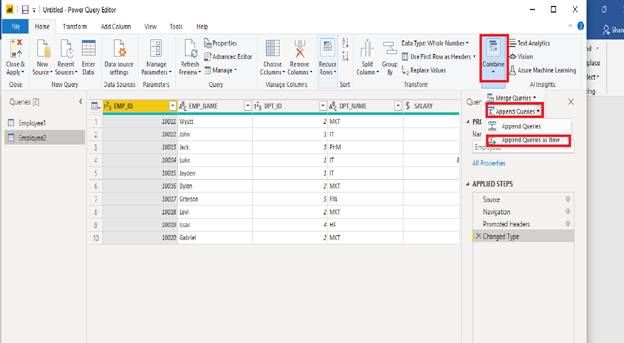 Use Append Queries Feature In Power Bi